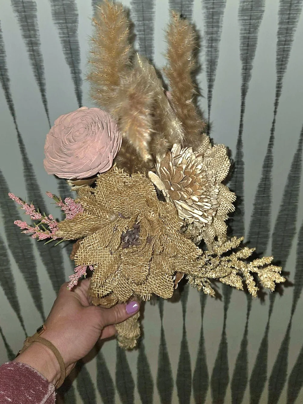 Rustic Boho Floral Bouquet Neutral Pink Pampas Grass Burlap Wedding Décor